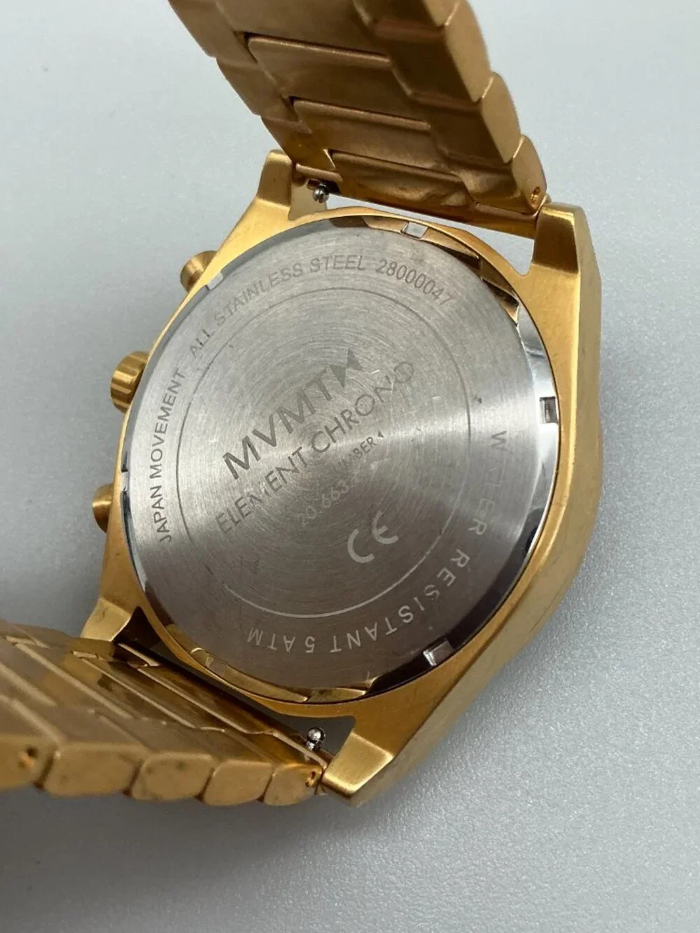 MVMT Element Atomic Gold Mens Watch 44mm Chronograph Gold Tone 7.5